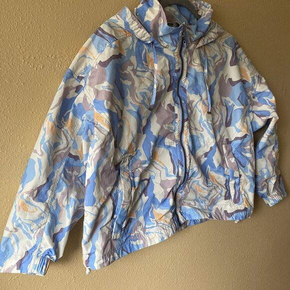 Eddie Bauer Jacket Womens PXL Windpac Peak Blue Marble‎ Shell Hooded Waist pack - Picture 2 of 13